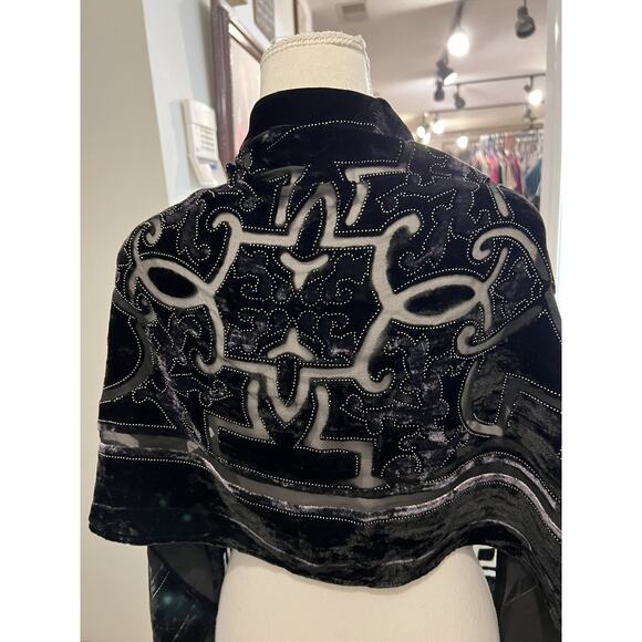 Managrove & NY Black Velvet Beaded Fringed Rectangle Scarf 20x86 - Picture 7 of 7